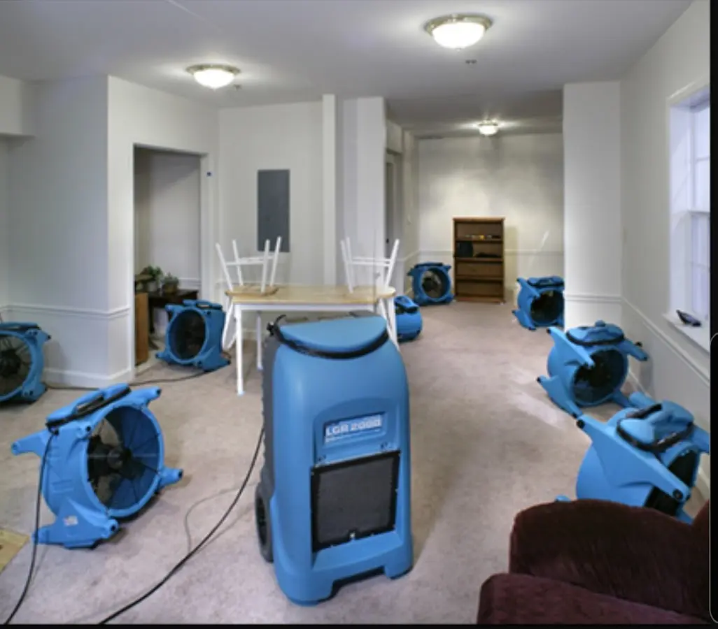 Air movers and dehumidifier setup for Water Extraction & Removal in New Prague